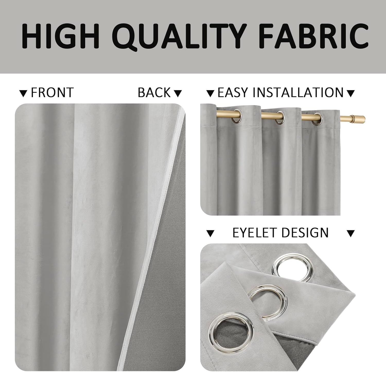 MRTREES Light Grey Blackout Velvet Eyelet Curtains Bedroom Luxury 66