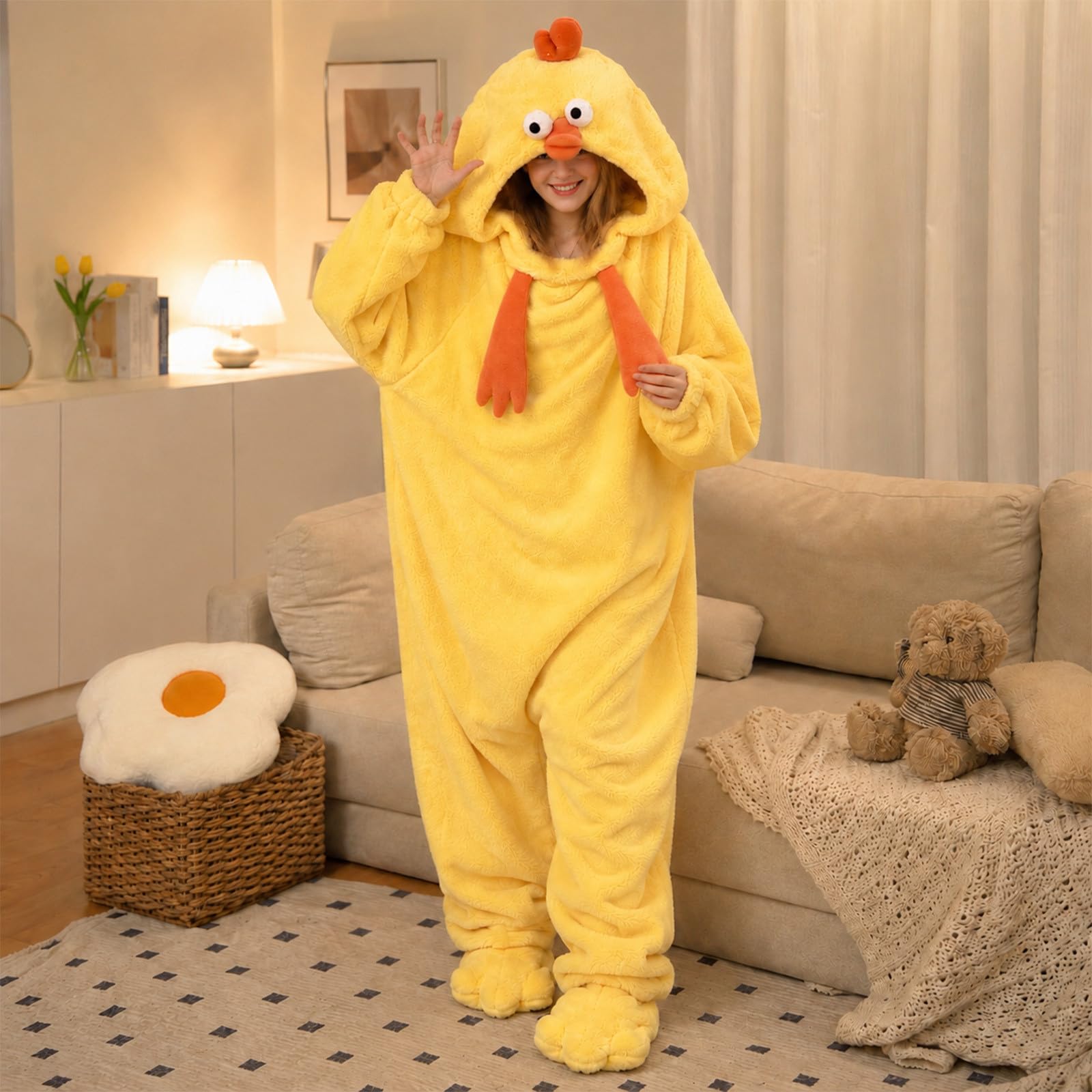 Halloween Einteiler Schlafanzug Damen Kleiner Gelber Küken Nachtwäsche