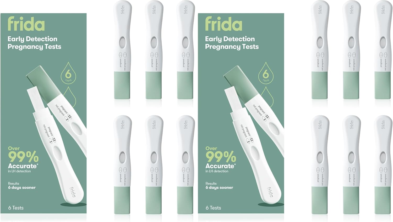 Frida Fertility Early Detection Pregnancy Tests | Easy at Home Pregnancy Tests, Over 99.9% Accurate HCG Test Strips, Early Results, Quick + Easy to Use | 6 Count (Pack of 2)