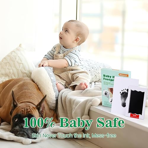 Miniatura 6 de Nabance Kit de manos y huellas para bebé, kit de huellas y manos sin tinta para recién nacidos, 4 almohadillas de impresión sin tinta con 2 marcos