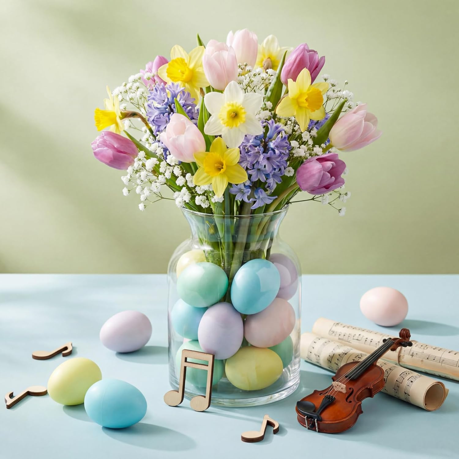Simgoing 60 Pcs Pastel Easter Eggs Shakers Plastic Colorful Percussion Musical Maracas Decorative Shaker Eggs Gifts for Easter Basket Fillers, Musical Rhythm Instruments, Room Learning DIY Painting