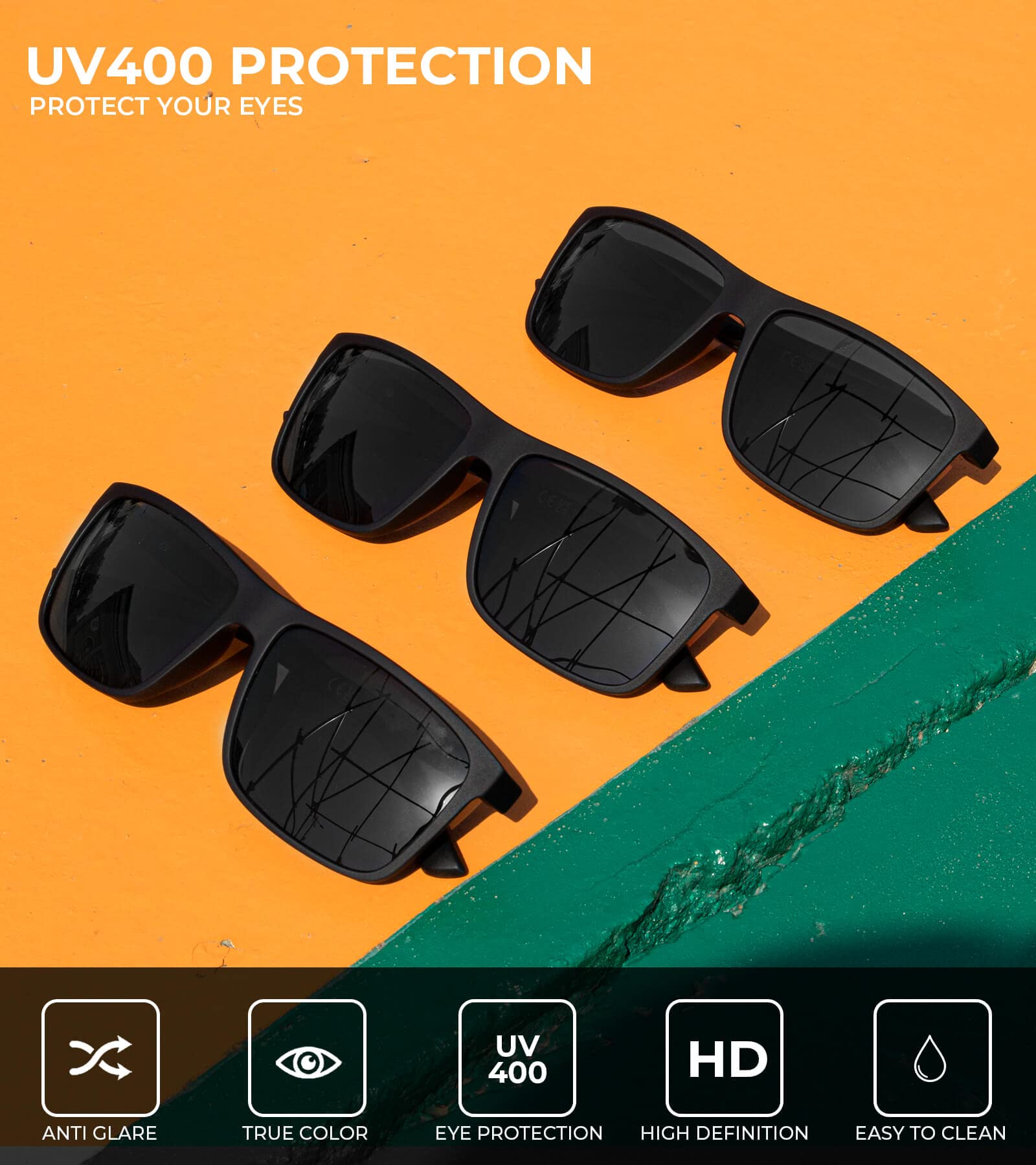 Gafas de sol polarizadas para hombres y mujeres, gafas de sol para hombre con protección UV para conducir, pescar y jugar golf (paquete de 3), (3 unidades) Negro/Negro/Negro 5
