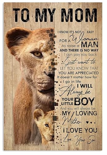SIGNCHAT Targa in metallo con scritta "To My Mom Lion Home Inspirational Quotes From Daughter Funny Decor Wall Art Decor da parete, 20 x 30 cm