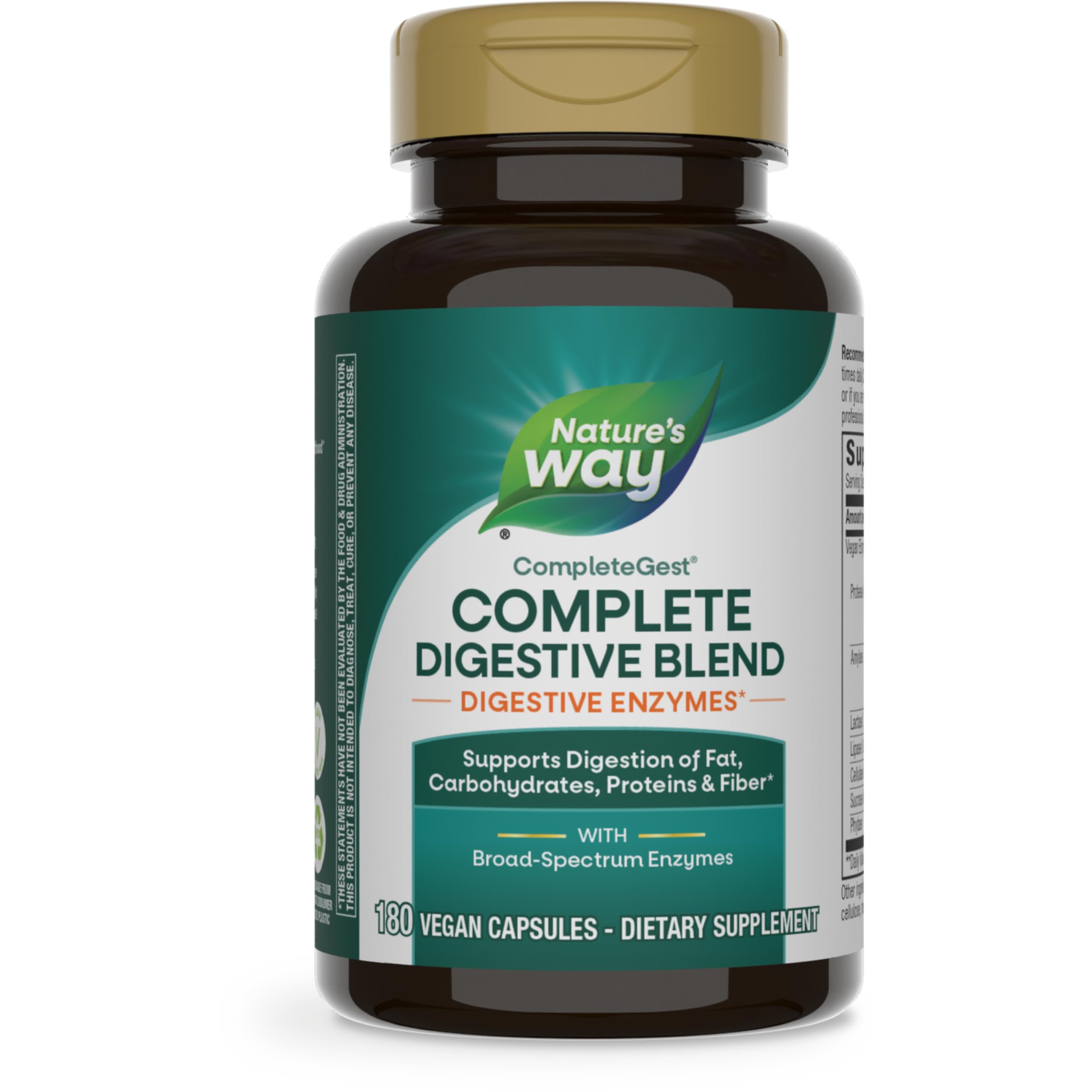 CompleteGest, Complete Digestive Blend, Vegan Enzymes, Supports Digestion of Fat, Carbohydrates, Proteins & Fiber*, 180 Capsules (Packaging May Vary)