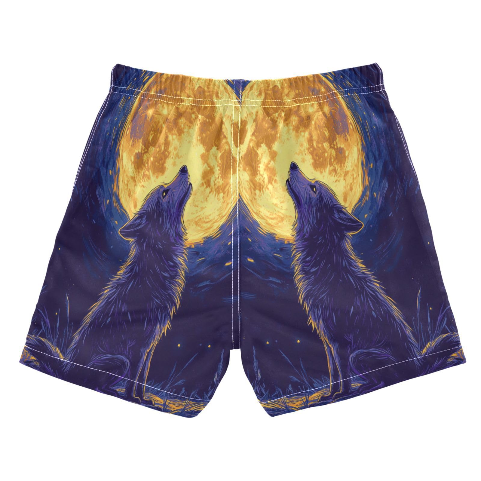 Jucciaco Boys Swim Trunk Wolf Starlit Sky Dog Beach Board Shorts Teen Swimwear Multicolor