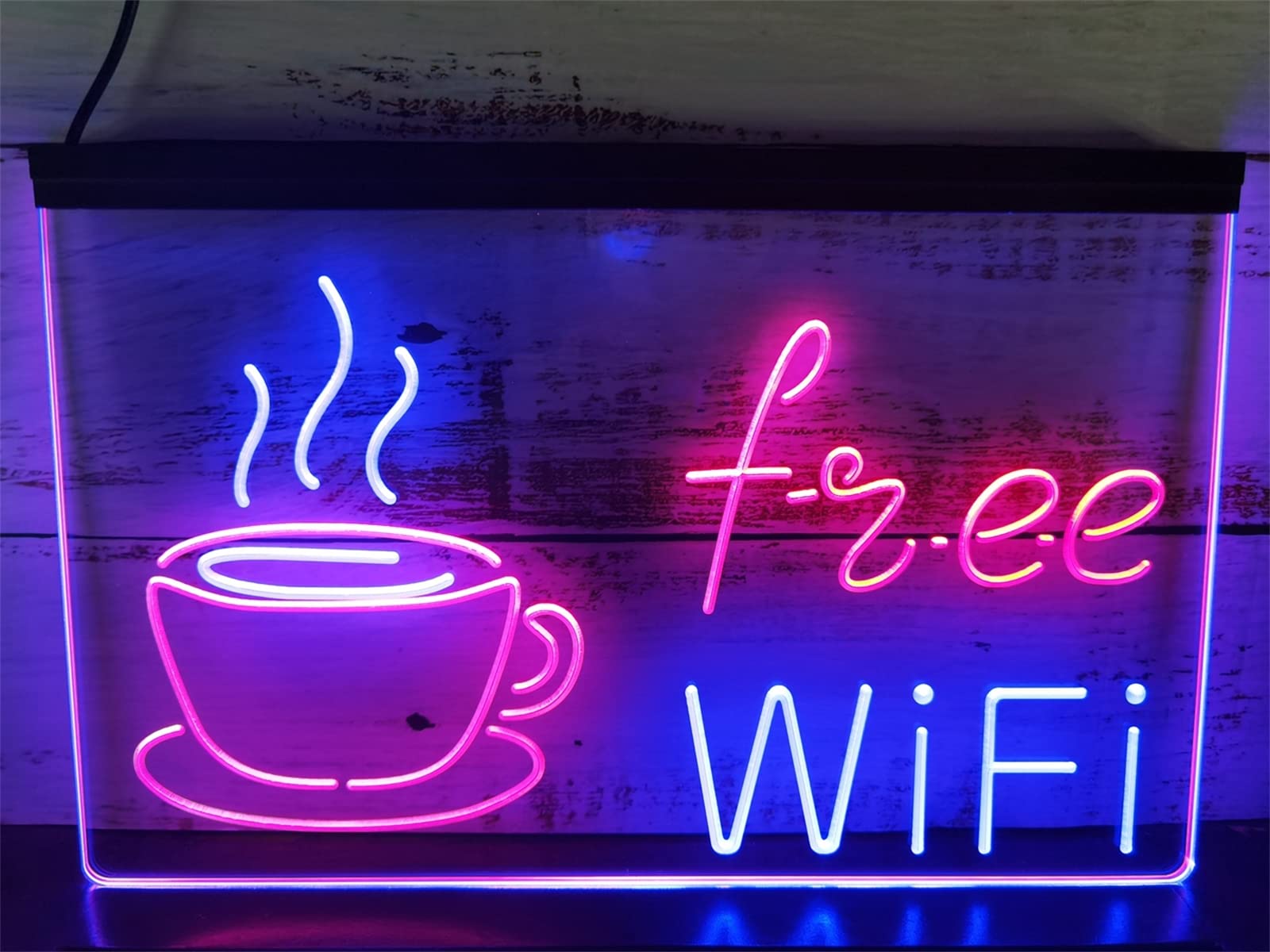 Letrero de neón LED para cafetería Wi-Fi, decoración de Pared de Doble Color para cafetería, Luces de neón de atenuación USB, Letrero Luminoso acrílico,Blue Red,40x30cm