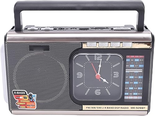 Heayzoki Radio Bluetooth retro, radio portátil AM FM SW, altavoz 4 en 1 con reloj y linterna, batería de larga duración, sonido claro, para el disponible en Yaxa Colombia