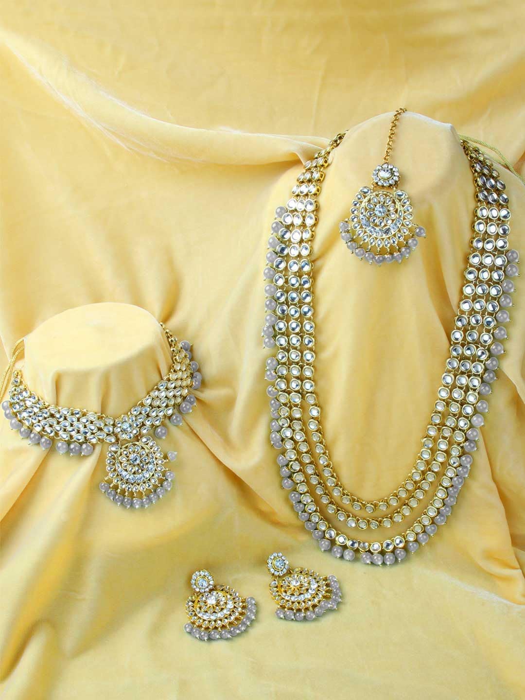 DMZ-3863 - Juego de collar de novia Kundan chapado en oro de 18 quilates para mujer, color gris, S, Latón