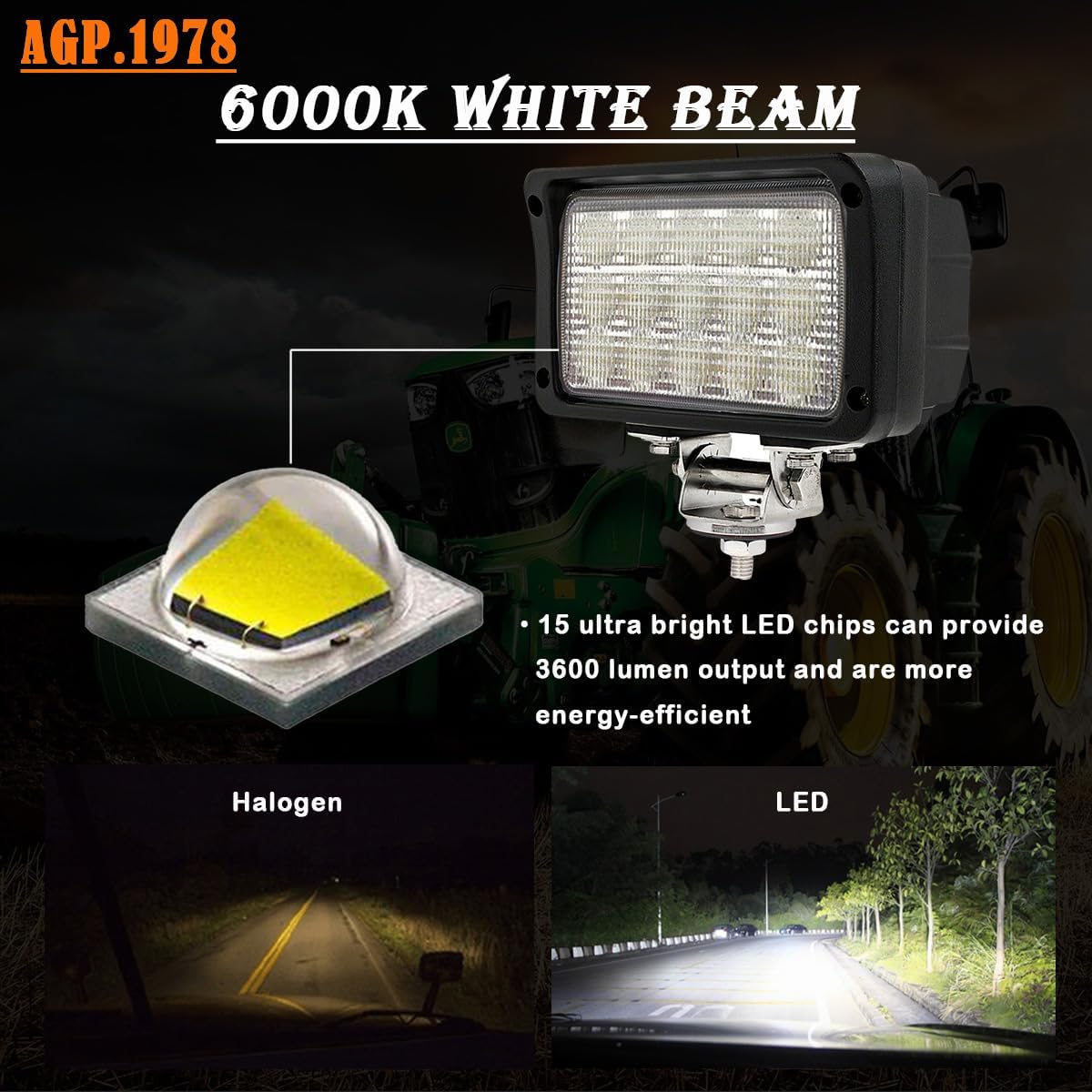 45W LED Work Light 6 In LED Flood Fog Lamp Ultra Brightness Rectangular 12V Compatible with John Deere Tractor Combine, Agriculture Vehicles off road, Tractor (DT Connector Flood)