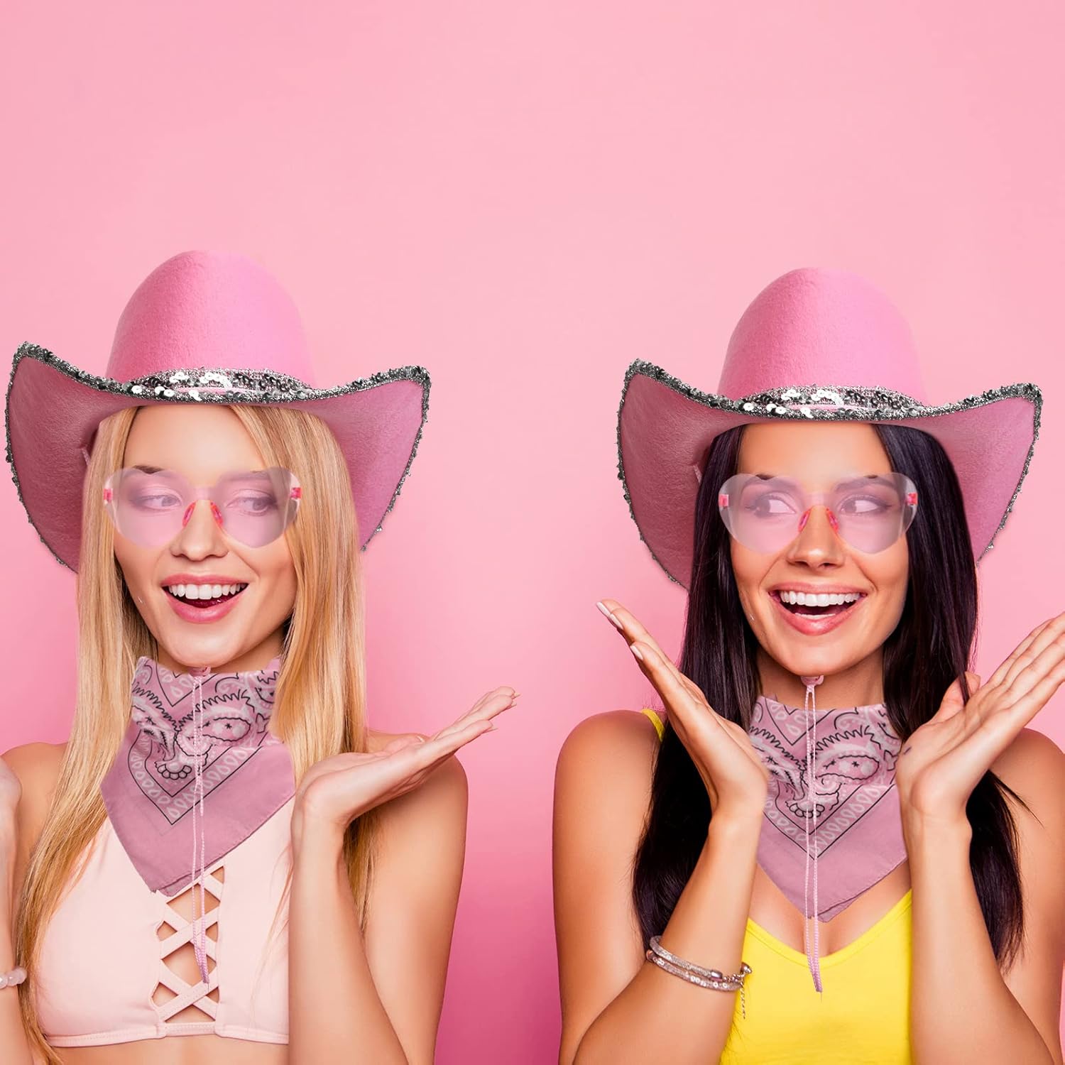 18 Pieces Cowboy Hat with Heart Sunglasses and Paisley Bandanna Set for Women Teens - Image 4