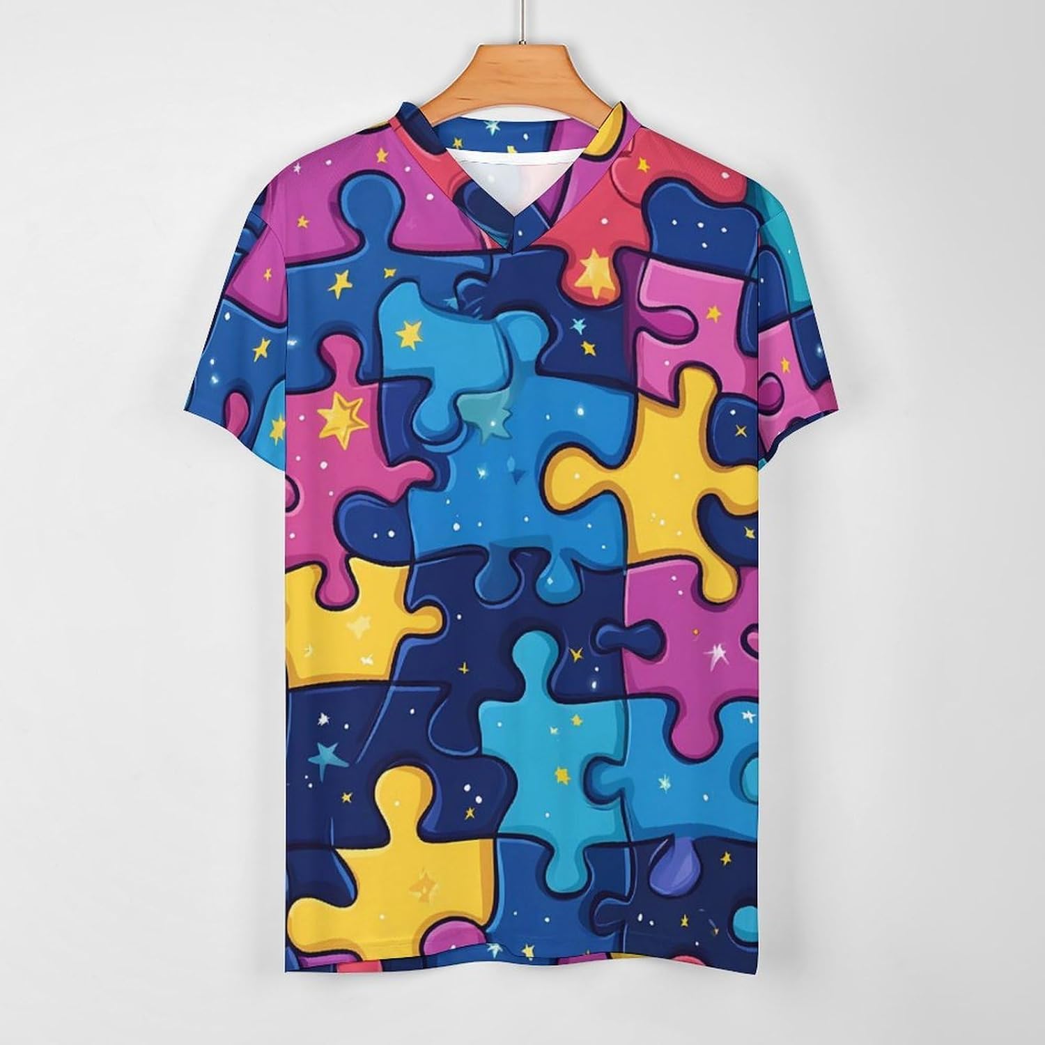 Puzzles Mens V Neck Soccer Jersey Quick Dry Breathable Short Sleeve T Shirt Sports Football Tops 6X-Large