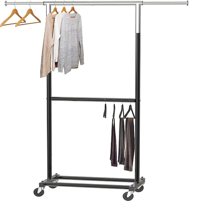 Simple Houseware Double Rod Garment Rack Black