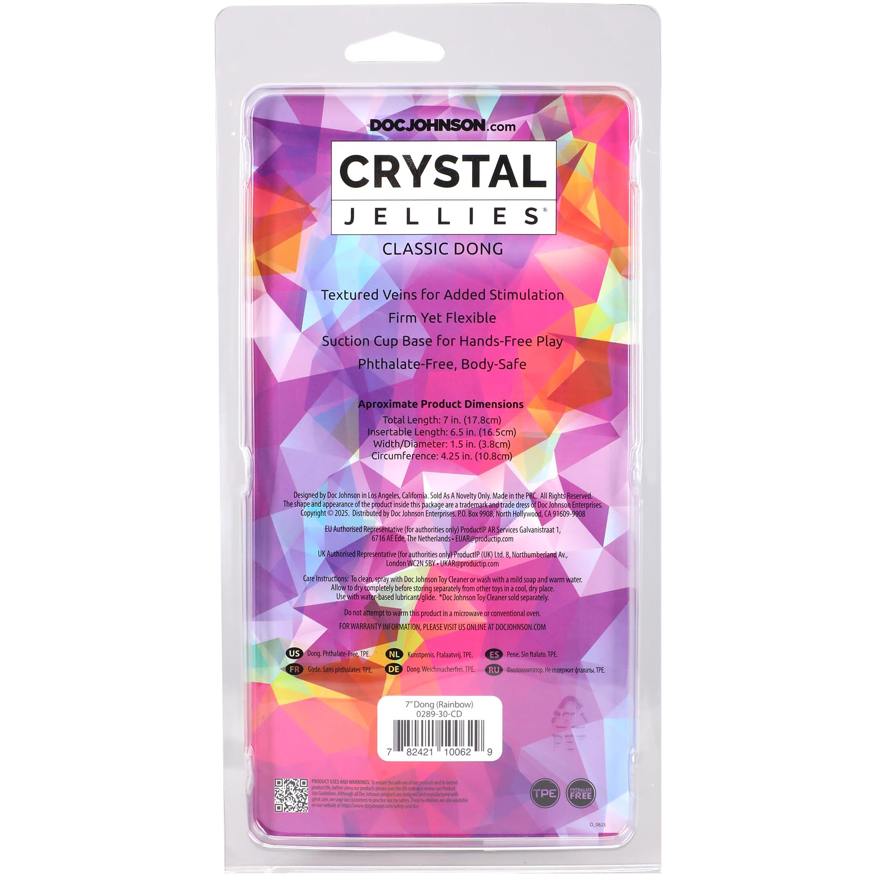 Doc Johnson Crystal Jellies - 8.5 Inch Realistic - Dildo - for Adults Only, Rainbow: 7 Inch Dong
