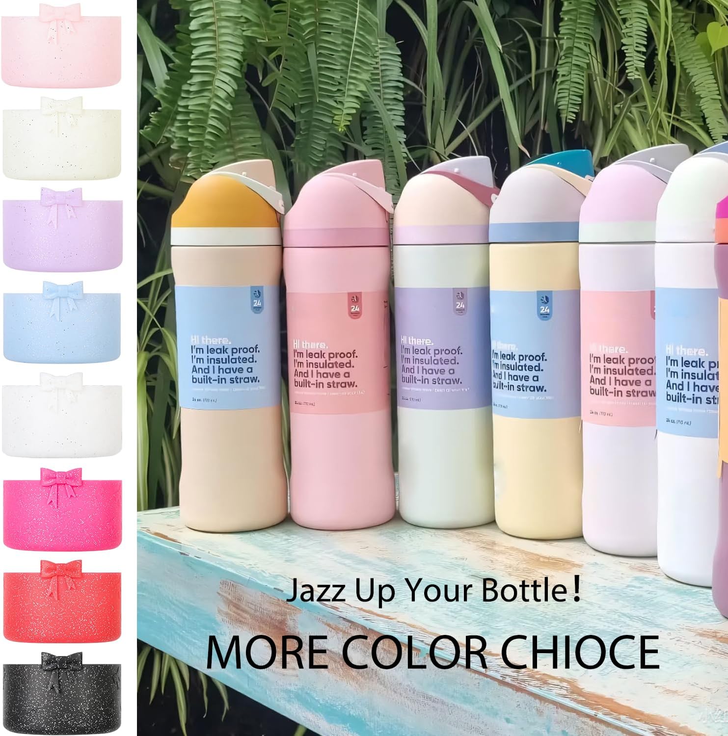 Glitter Bow Silicone Boot for Owala 32oz, Anti-Slip Protective Sleeve Bottom Bumper Protector for FreeSip, Twist, and Flip Stainless Steel Water Bottles Accessories, BPA Free