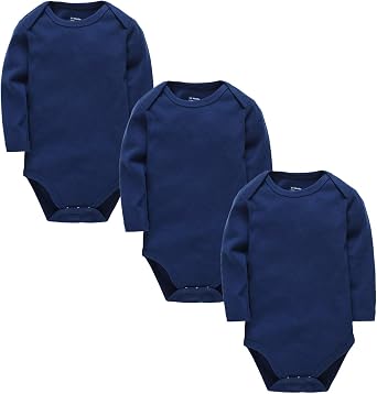 GKrepps Unisex 3-Pack Long-Sleeve 100% Organic Cotton Baby Bodysuits Infant Toddler