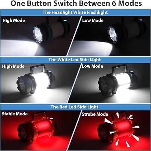 Miniatura 6 de Paquete de 2 linternas de campamento, luz LED para acampar al aire libre, linternas recargables con 1000 lm, 6 modos, banco de energía de 4000 mAh,