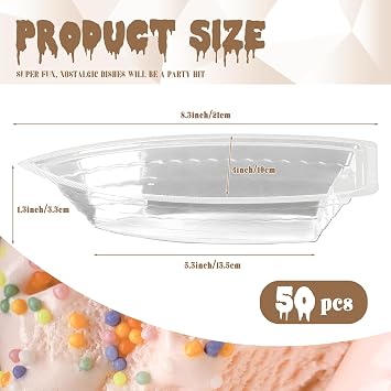 50 Pack Disposable Banana Split Boats, 8 oz Ice Cream Bowls