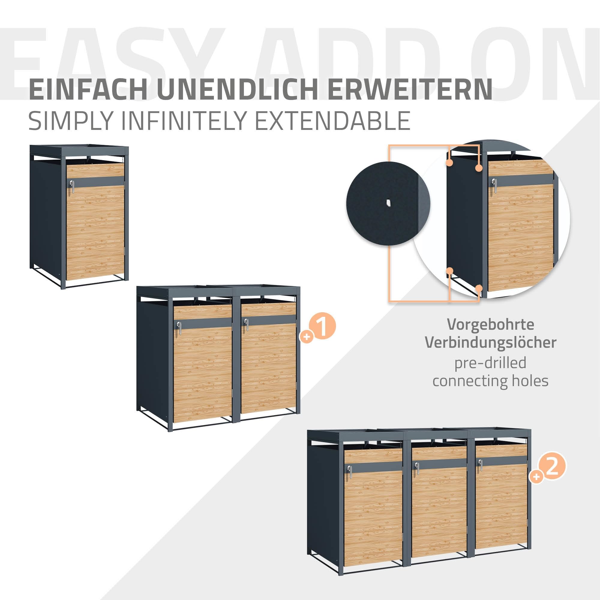 ML-Design Box pour 1 Poubelle avec Toit Végétal, jusqu'à 240L, 68x80x124 cm, en Acier, Anthracite/Aspect Mélèze, Résistant aux Intempéries, Habillage de Poubelle Verrouillable, Conteneur Abri Hangar