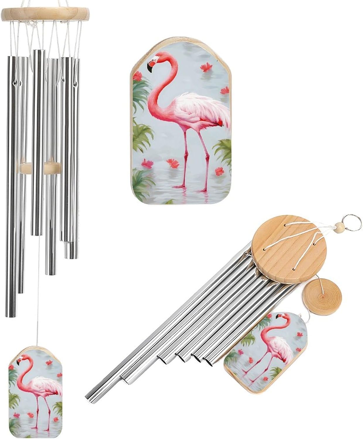 Outdoor Wind Chimes, White Flamingo Printed Wind Chimes,Simple Wind Chimes,Curtain Wind Chimes for Home Decoration