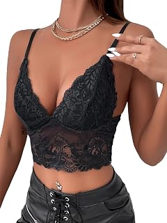 Womens Lace Cami Crop Tops Spaghetti Strap Sexy V Neck Bustier Going Out Tops Camisole Bralette