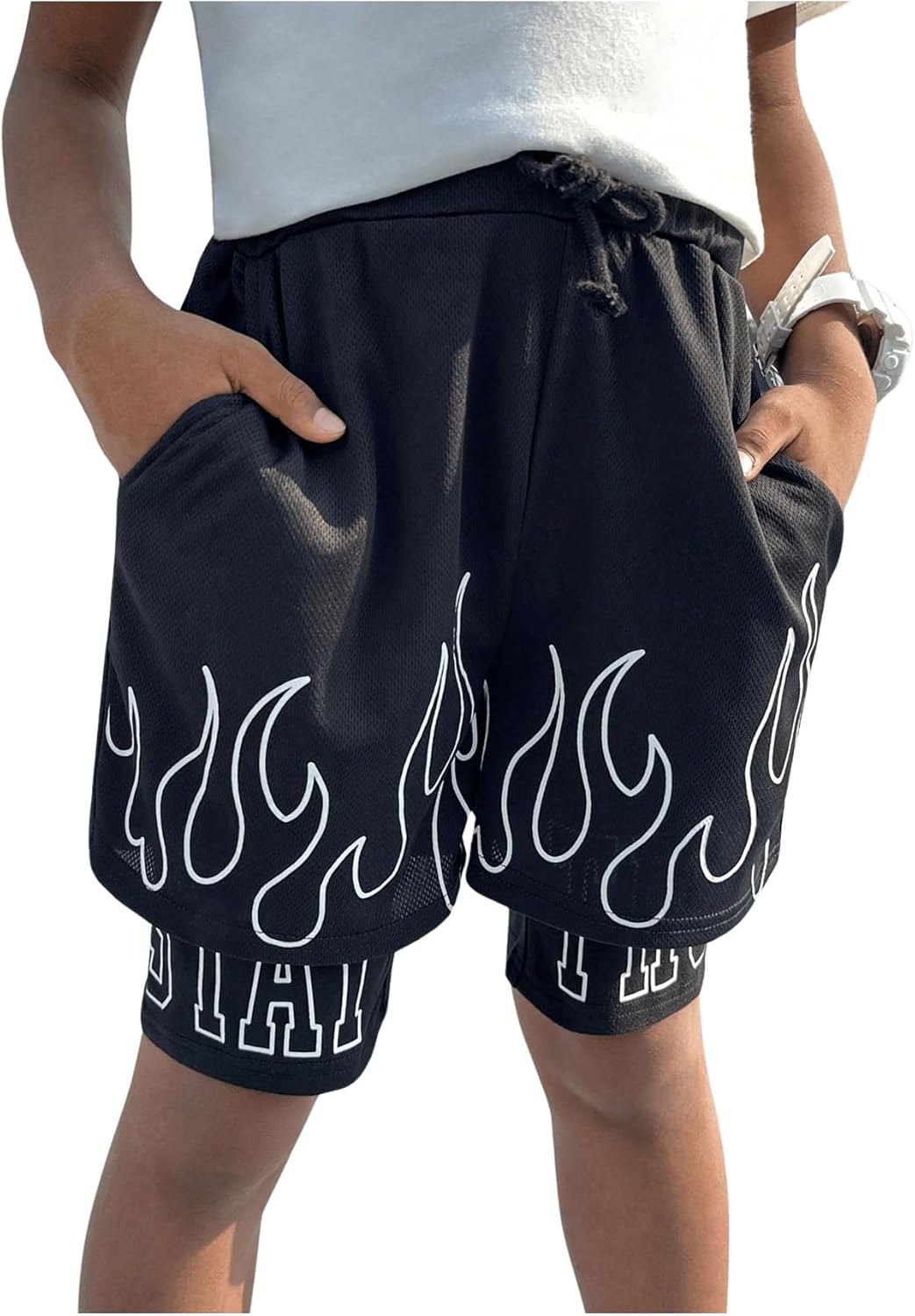 SHENHE Boy’s Performance Shorts with Pockets Drawstring Sports Shorts with Liner