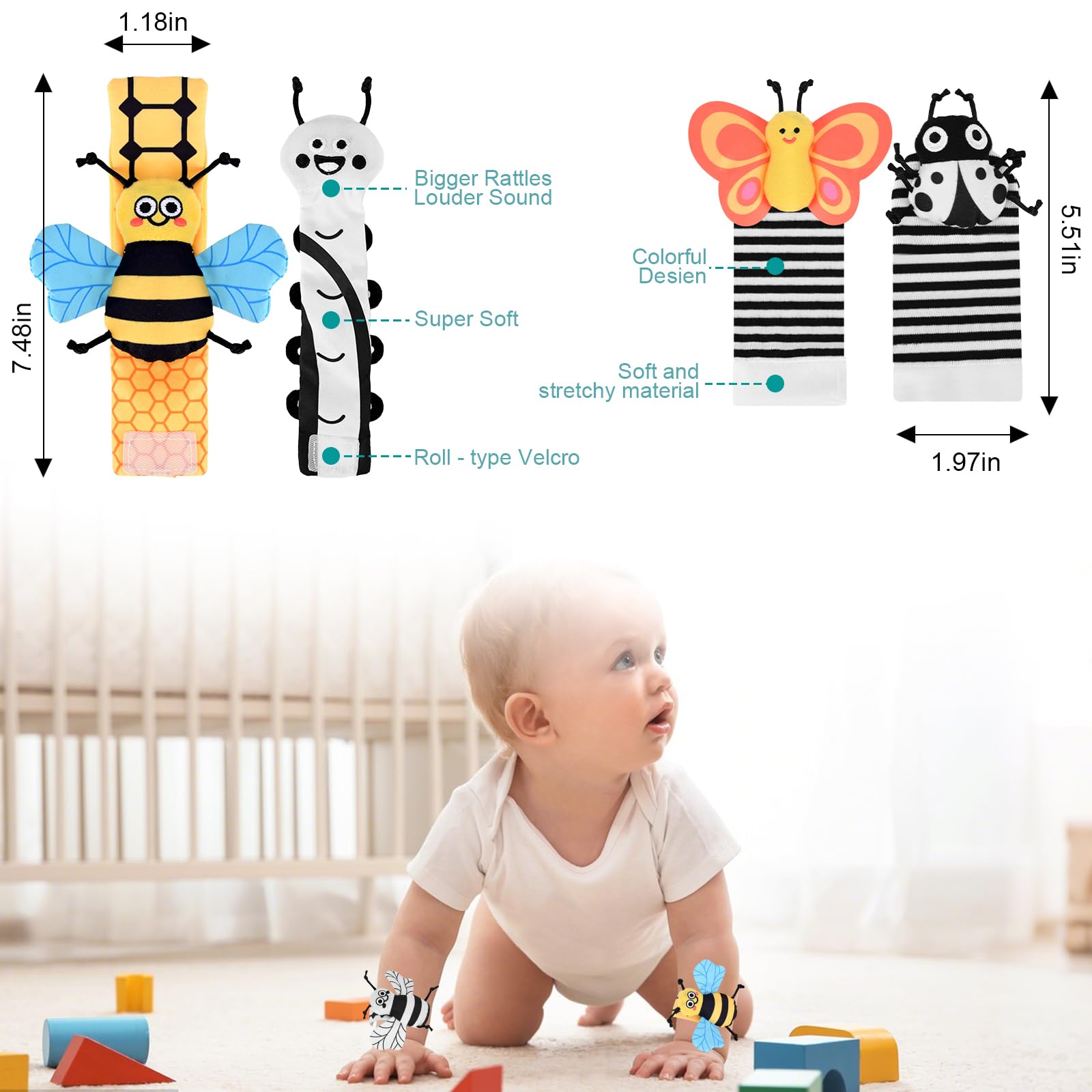 Baby Wrist Rattle & Foot Finder Set for 0-12 Months Newborn - Image 2