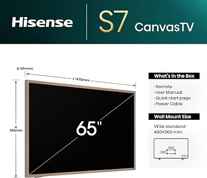 Hisense 65 65S7NQTUK Canvas TV - 144Hz Game Mode PRO, Art Mode, Styles Swaps Frames, UltraSlim Wall Mount with Freely, Disney +, YouTube, Netflix [Energy Class E]
