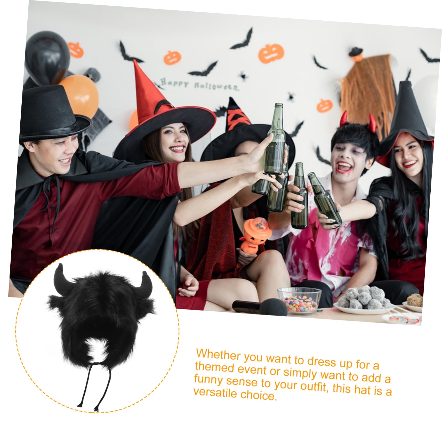 Veemoon Tapa del oído de bocina divertido fiesta sombreros para adultos sombreros de halloween sombreros sombrero de animales salvajes gorro de disfraz de animal Felpa Negro