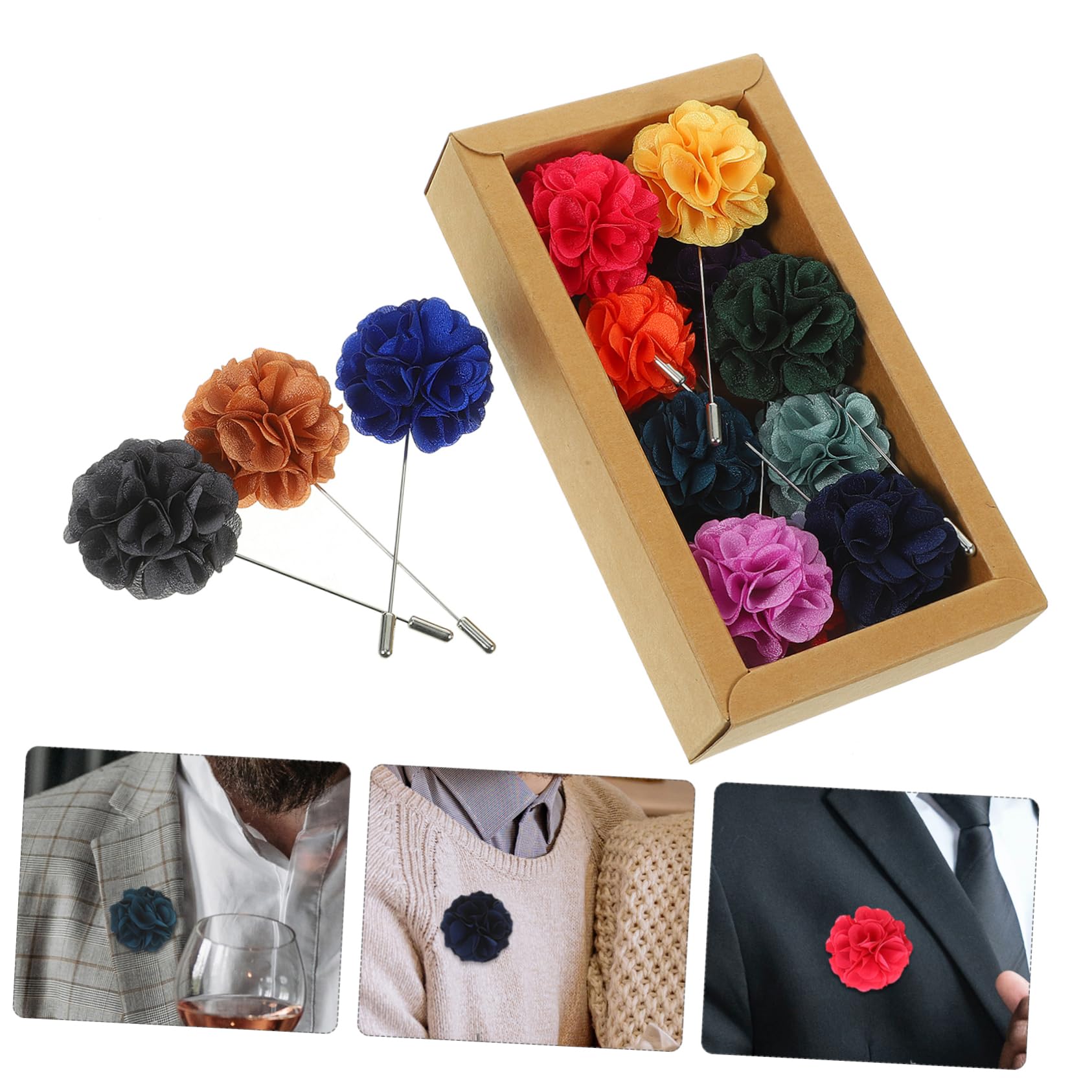 FRCOLOR Korsage Kleiden Blumen Mantelnadeln Für Männer Ornament Ansteckblume Trendy Boutonniere Für Männerhochzeit Kragen Revers Brosche Smoking Lange Metallnadel (kupfer)