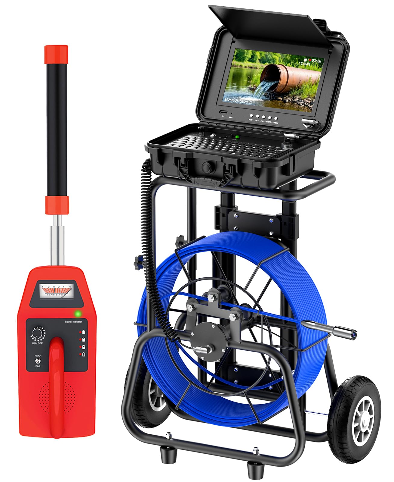 Anysun Sewer Camera with Locator, Self-Leveling Pipe Inspection Camera with Distance Counter, 200FT 7mm Cable Reel, 10” HD Monitor DVR, Waterproof