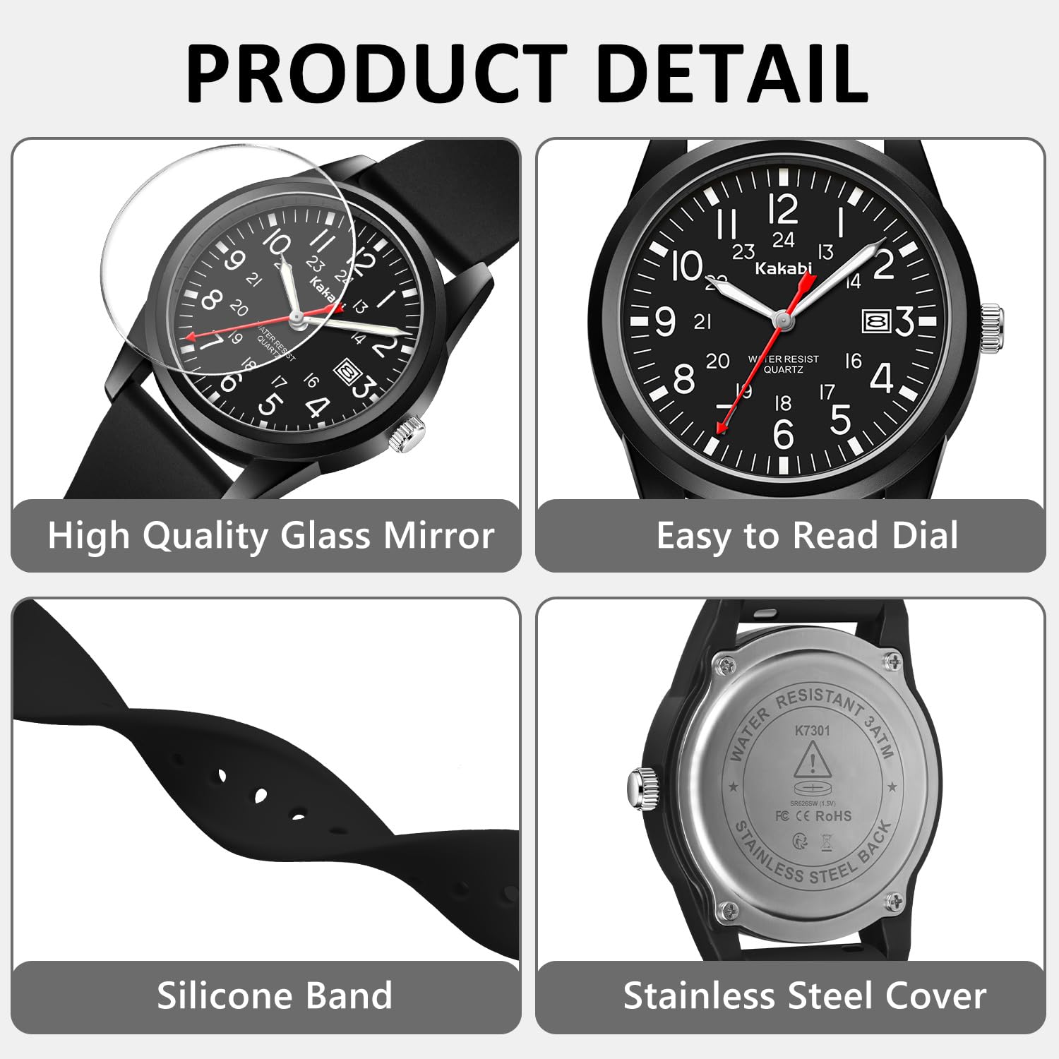 Reloj de pulsera unisex para hombre, estilo militar, deportivo, analógico, de cuarzo, casual, con cómoda correa de silicona, 24 horas, resistencia al agua hasta 30 m