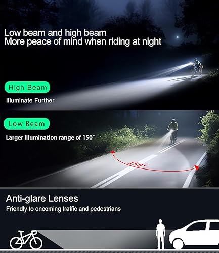 Miniatura 10 de TOWILD DLite1800 - Luces de bicicleta para conducción nocturna, sistema de fuente de luz dual de 1800 lúmenes, luz delantera súper brillante para