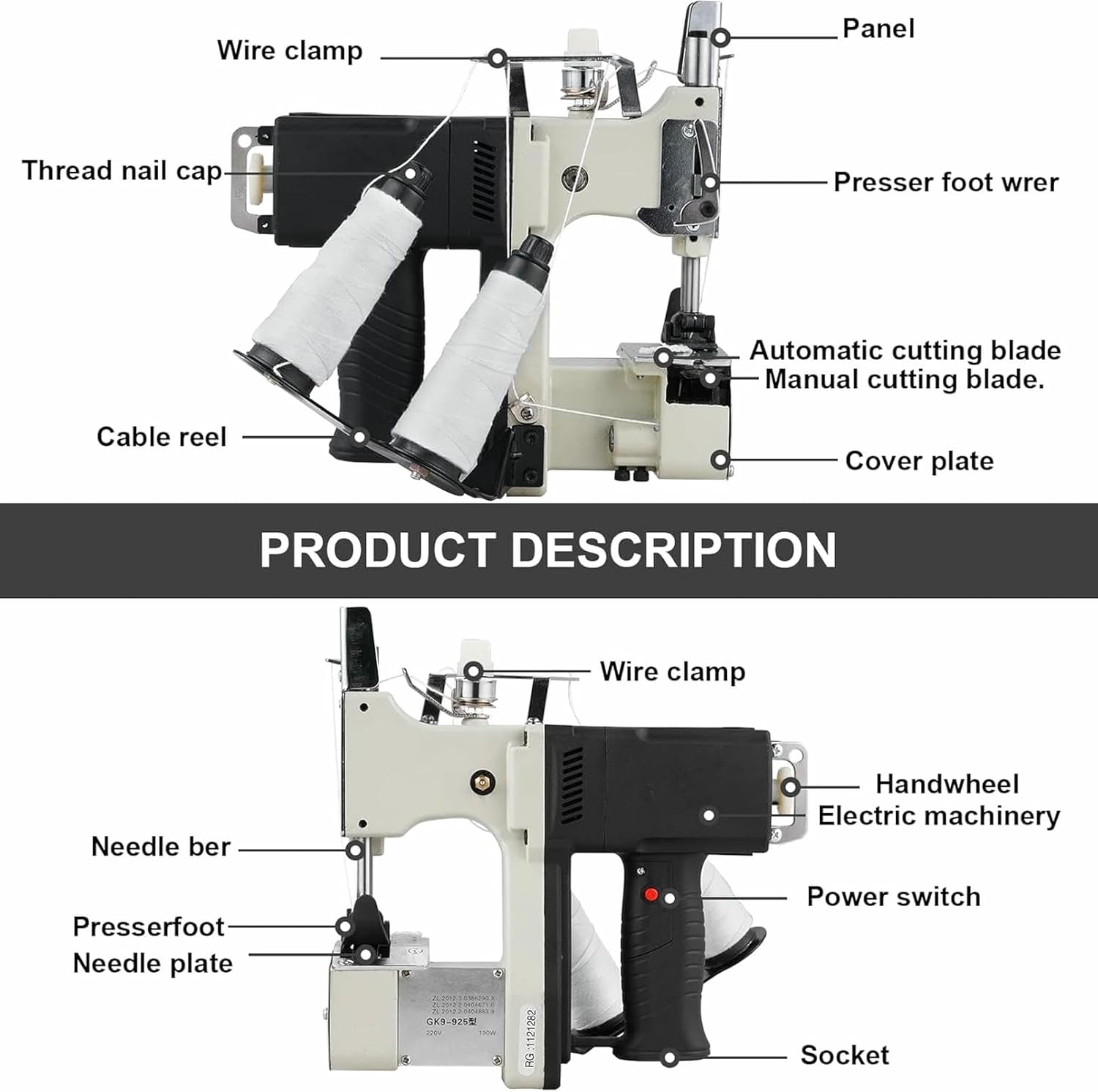 Bag Closing Machine, Handheld Bag Stitcher, Portable Industrial Bag Closer Stitcher Sewing, Electric Sewing Bag Closer Machine