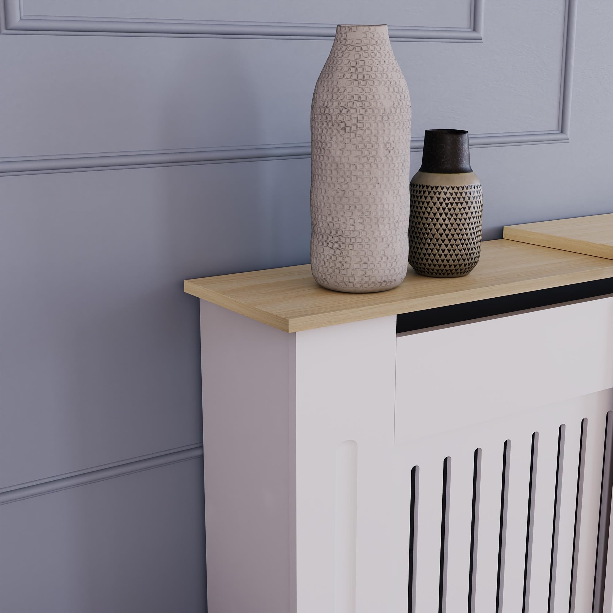 Vida Designs Arlington Heizkörperabdeckung Weiß Verstellbar Modern Shaker Style Vertical Slat H83xW140-204xD19cm Lackiertes MDF