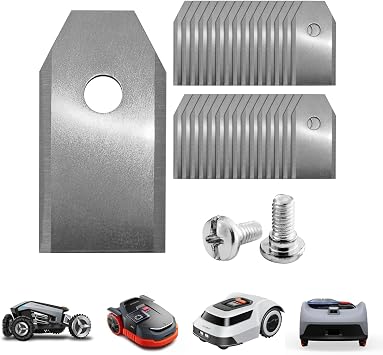 Green Piece Robotic Mower Blades 30 Pack Extra Long & Extra Strong Stainless Steel Compatible with Husqvarna Automower, Gardena, Segway, Navimow, etc. High-Performance Cutting with Screws