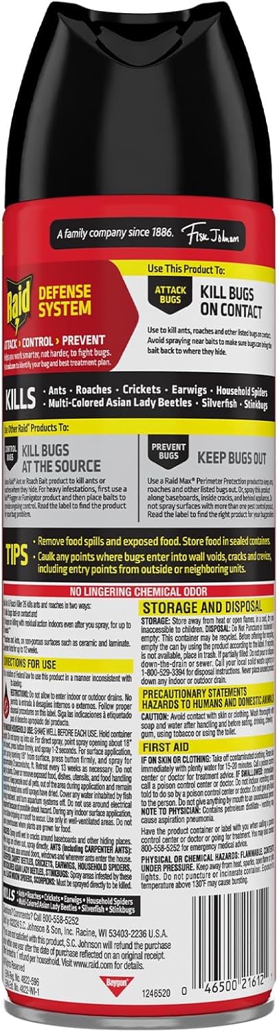 SC Johnson Professional Raid Ant and Roach Killer Insecticide Aerosol Spray, Outdoor Fresh Scent, 12 oz, 12 Pack