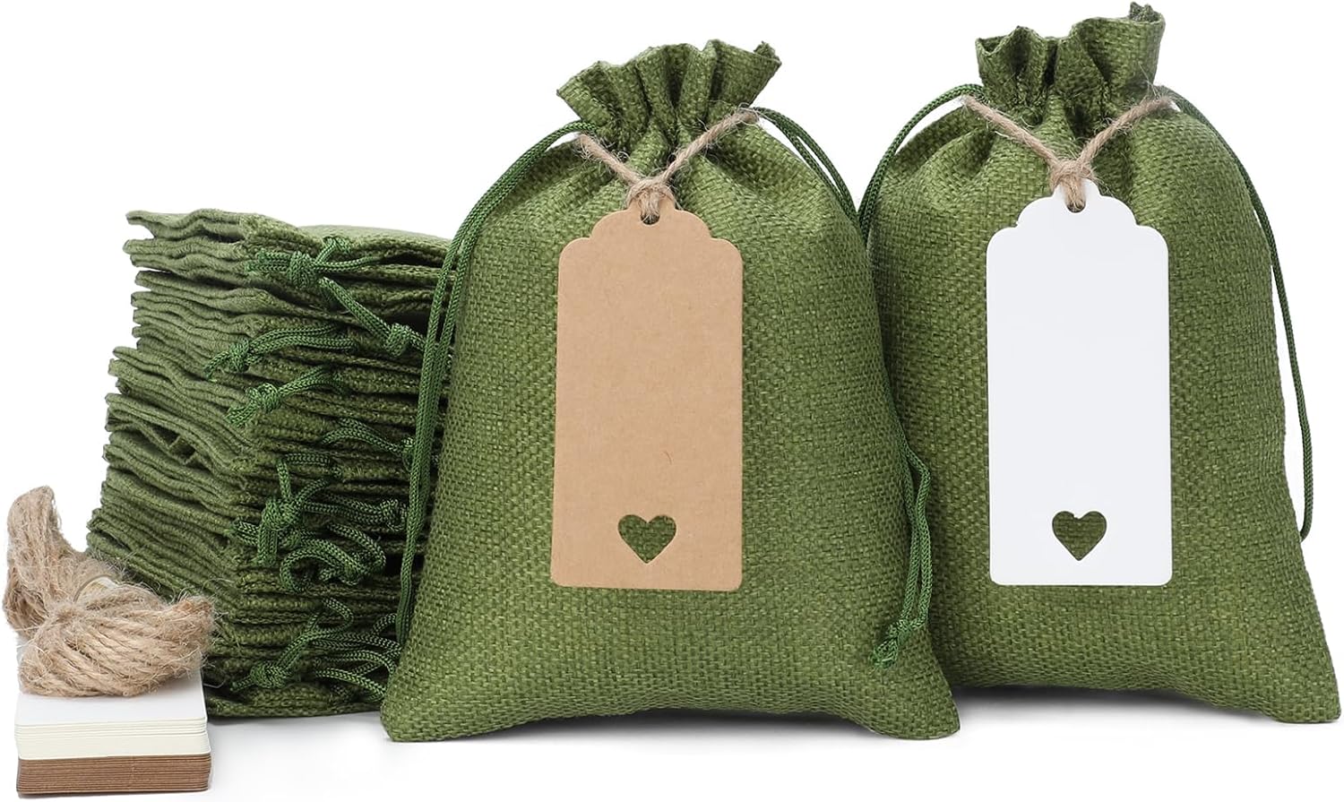 Tapleap Green Burlap Gift Bags with Drawstring - 30Pcs 5x7 Sacks for Wrapping Halloween Favors, DIY Craft, Body Butters, Souvenirs, For Small Business, Wedding, Customers Green 5×7in