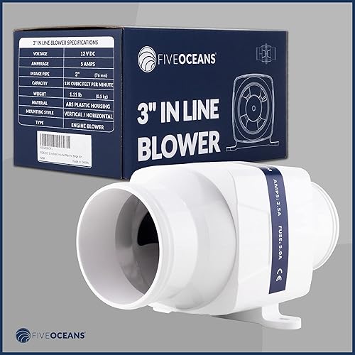 Miniatura 7 de Five Oceans Soplador de sentina en línea, soplador de motor de barco, para manguera de ventilación de diámetro interior de 3 pulgadas, 12 voltios,