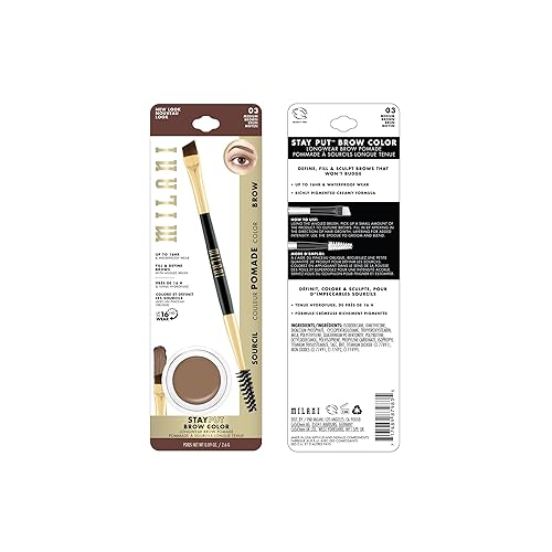 Miniatura 2 de Milani Stay Put Brow Color - Marrón Medio (0.09 onzas) Color para cejas vegano, sin crueldad animal que rellena y da forma a las cejas