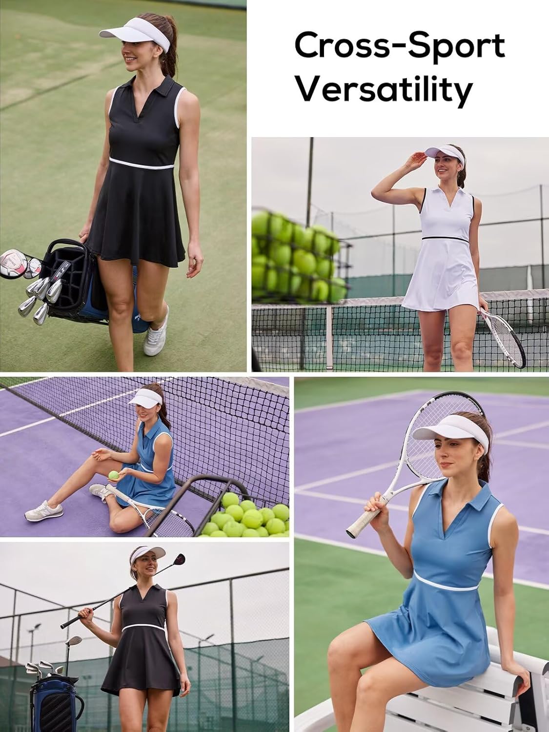 Women's Tennis Dress with Detachable Pocket Shorts, Convertible V-Neck & Polo Collar for Golf Gym - Image 5
