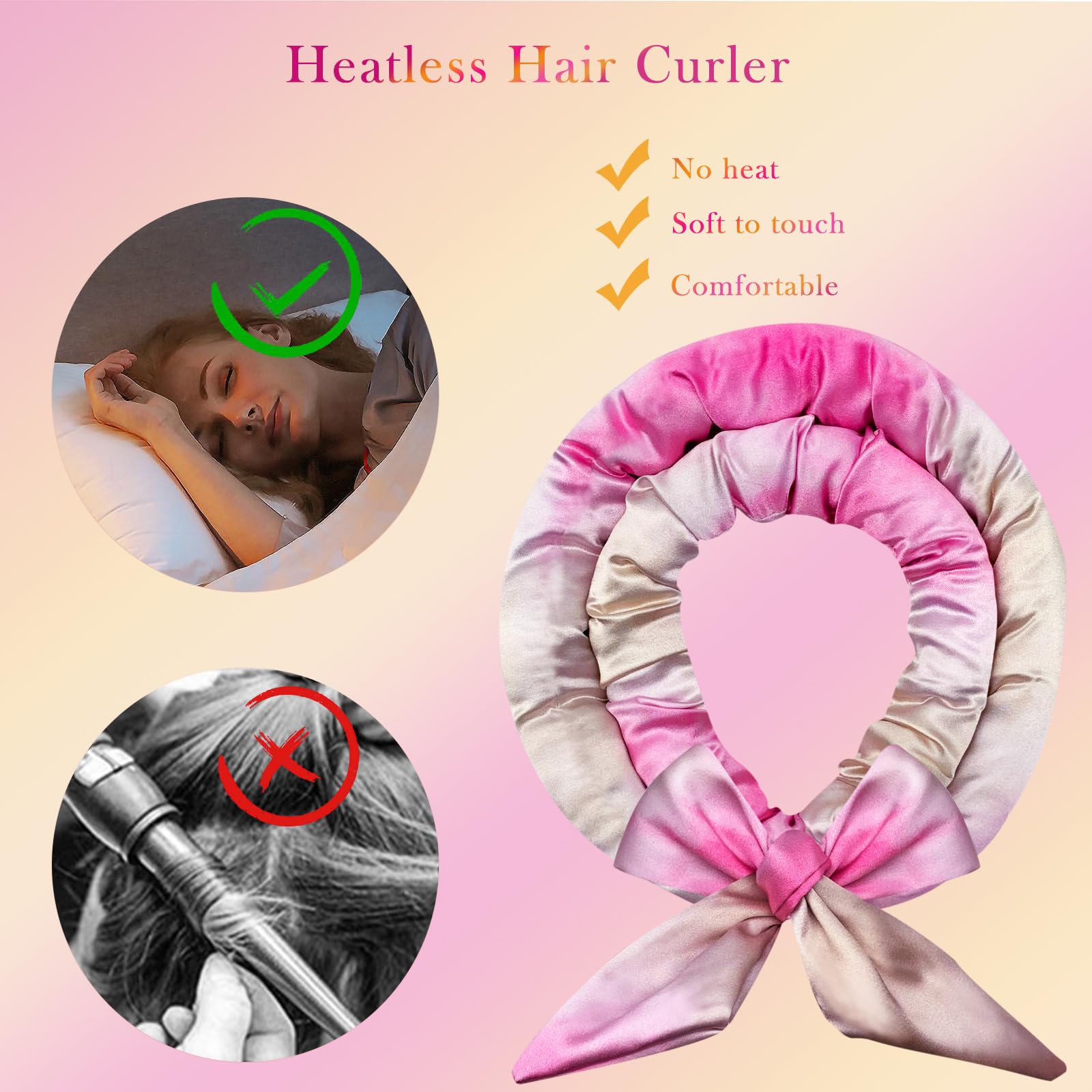 Heatless Curls Tie Dye Heatless Curlers for Short Long Hair Satin Hair Curlers No Heat Overnight Curling Blowout Rods Wrap Curler Set for All Waving Types - Image 4