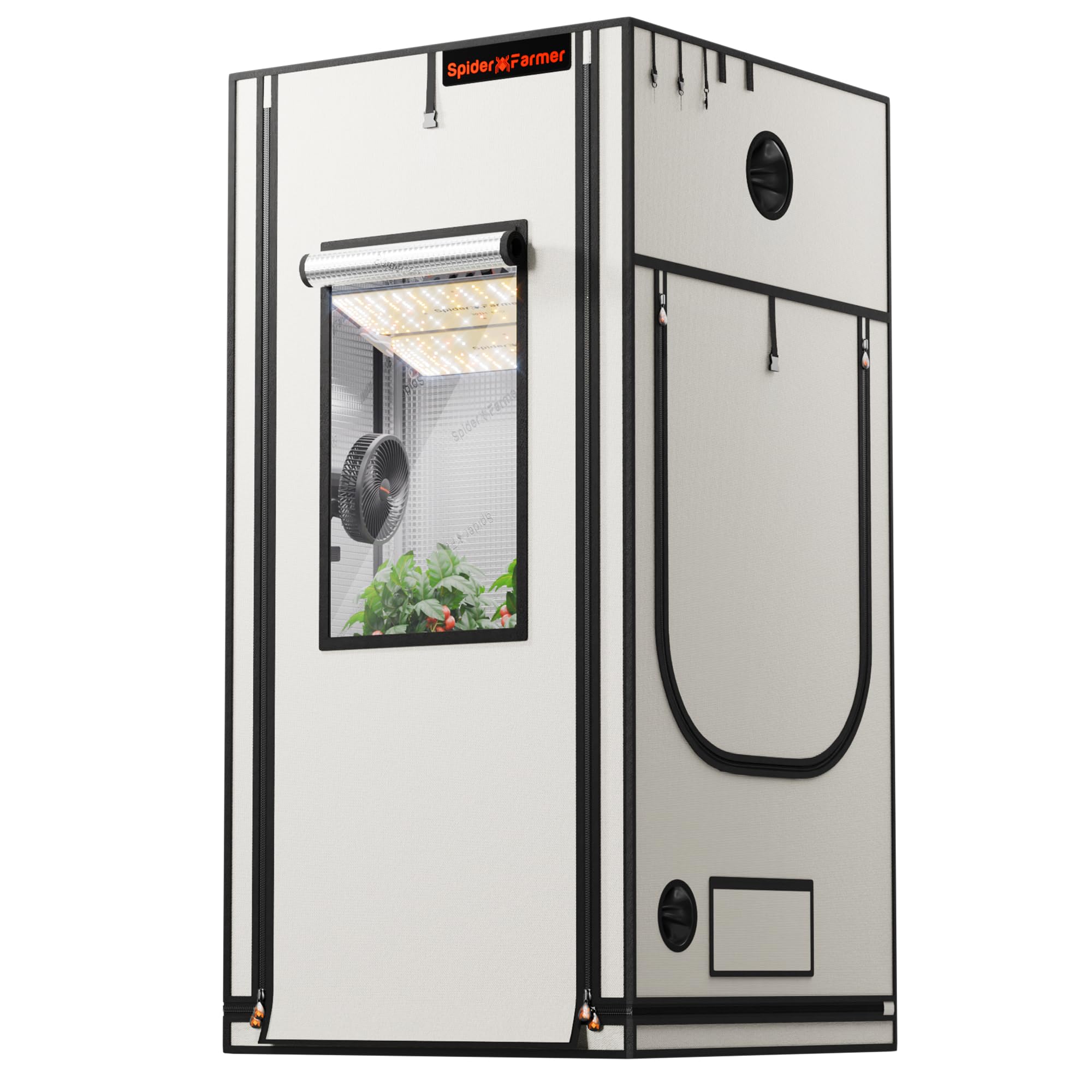 Spider Farmer Pro Grow Tent 90 x 90 x 180 cm with Roll-Up Door, Observation Window, Removable Base Sheet, 2000D Mylar Fabric, for Indoor Hydroponics with SF2000Pro, SE3000, G3000