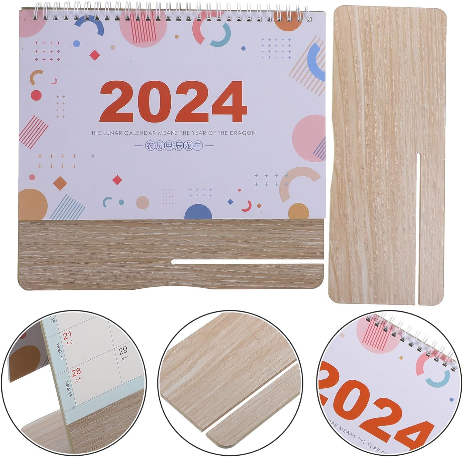 Großer Tischkalender 2024, 3D-Kalender, 2024 Schreibtischkalender mit Holzsockel, kreativer stehender Flip-Tischkalender von Januar 2024 bis Dezember 2024, 12 Monatsplaner für Zuhause, Büro, Schule