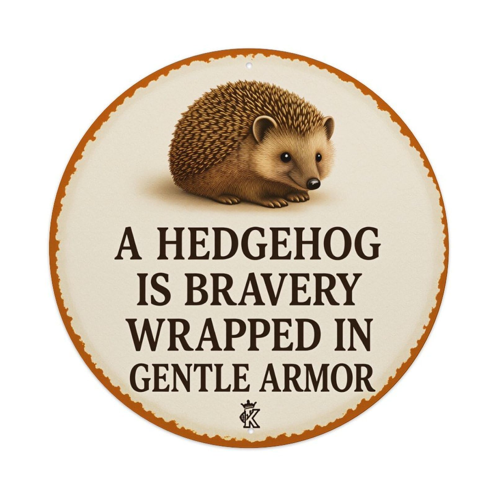 Hedgehog Bravery Gentle Armor Pattern Round Tin Sign Vintage Metal Poster Retro Bar, Home, Man Cave, Kitchen, Laundry Room Wall Art Decor Gift 8x8Inch