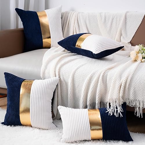 Miniatura 5 de KACOPOL Juego de 2 fundas de almohada de terciopelo de cuero negro beige dorado de 20 x 20 pulgadas, fundas de cojín decorativas modernas de lujo