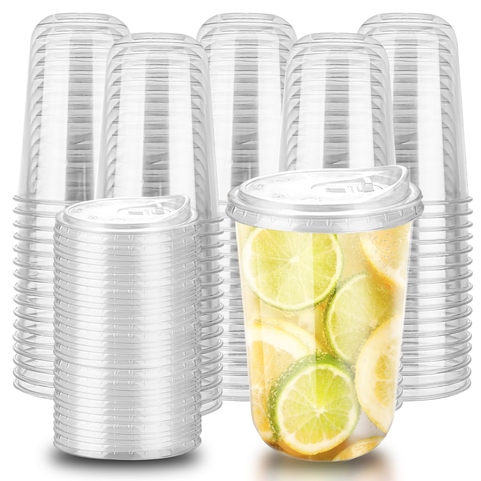 Photo 1 of 16oz Disposable Stemless Glasses With Strawless Sip Lids,PET Disposable Drinking Cups,Clear Plastic Wine Glasses for Parties Birthday,Wedding,Meeting,Christmas Party Supplies (100, Transparent)