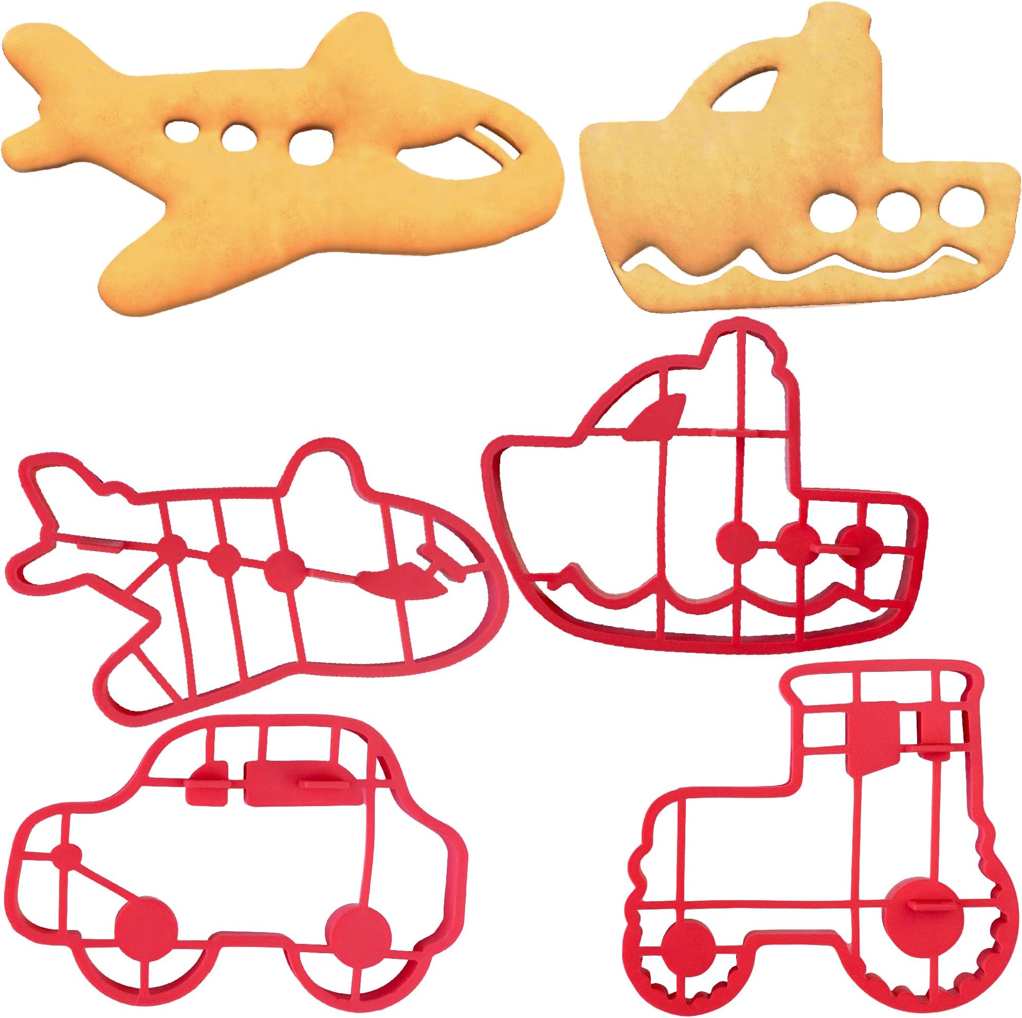 Pancake and Egg Molds- Transportation- 4 Pack (Car, Boat, Plane, Tractor)- Reusable Silicone Pan Cake Non Stick Shaper Cooking Rings, FDA Food Grade, Dishwasher Safe, Fun Kid Breakfast, Easy Use Tool