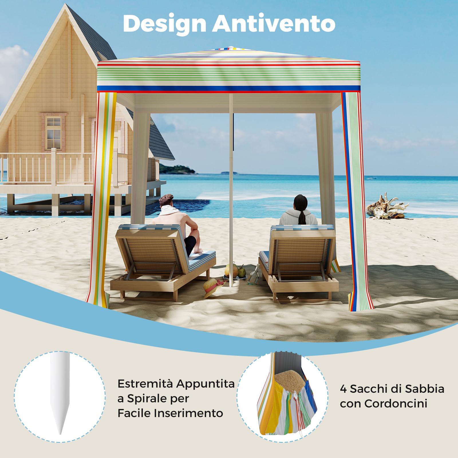 COSTWAY Tenda da Spiaggia Pieghevole 200x200 cm con Borsa da Trasporto