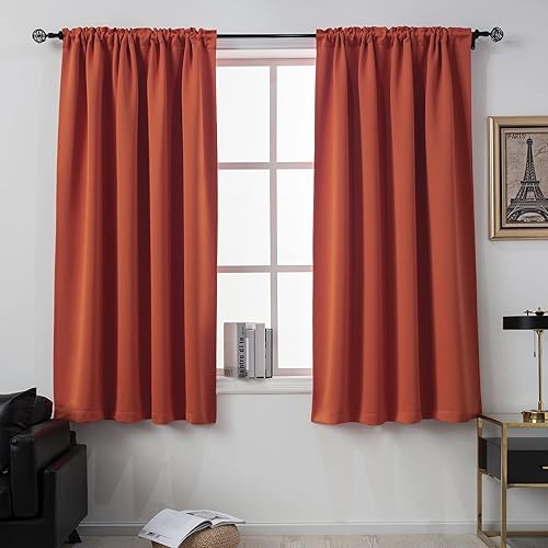 DUALIFE - Cortinas de óxido para sala de estar - 63 pulgadas de largo con dobladillo para la barra, cortinas opacas con aislamiento térmico, ahorro