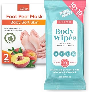 CÉLOR This Beauty Bundle contains a 100-piece set of body wipes XL and a foot peel mask